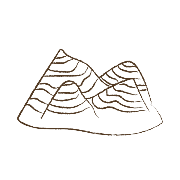 The logo for Tru Essence Teas. It is a minimalist brown line drawing of a mountain landscape. The art style evokes feelings of warmth and comfort.